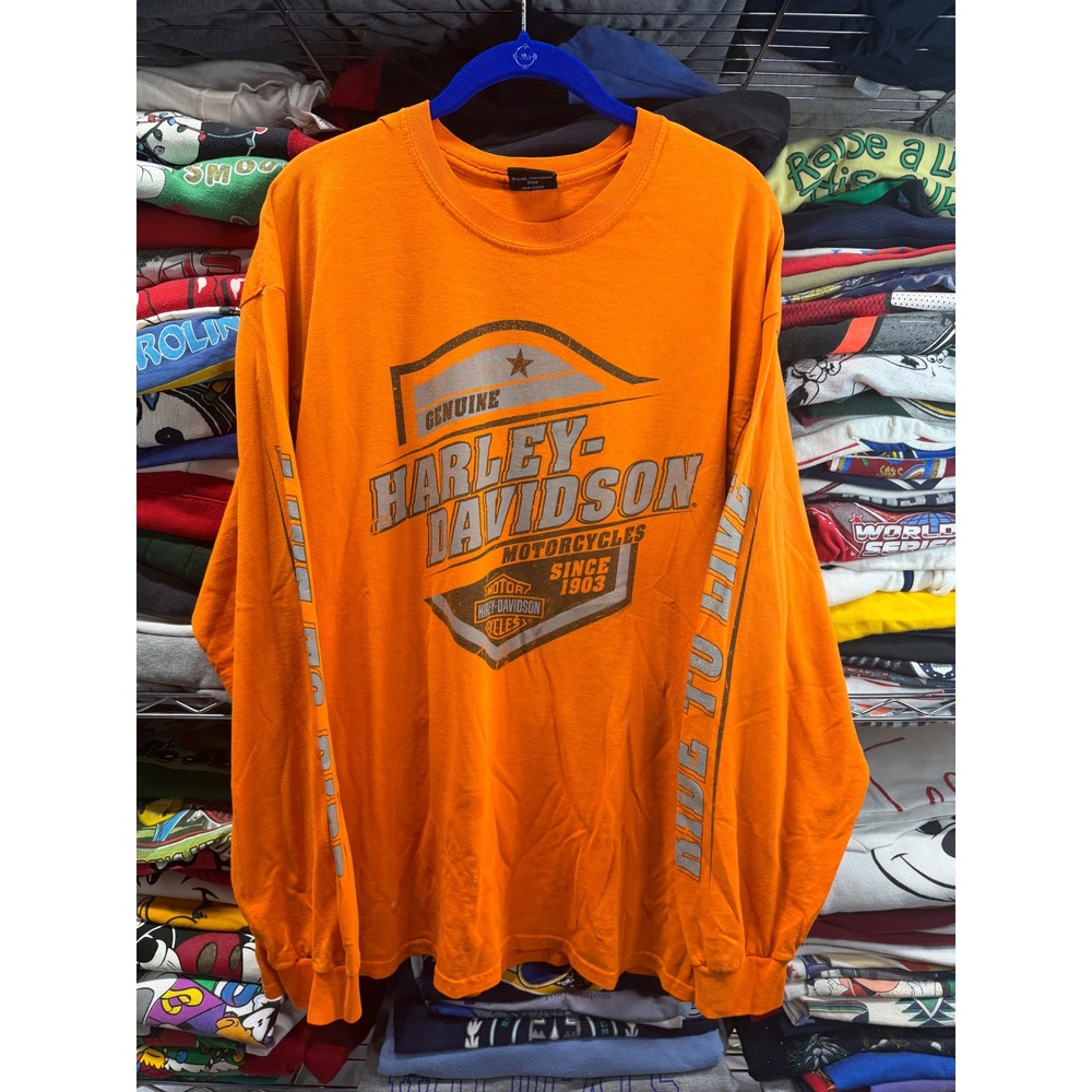 Harley-Davidson Steel City Washington PA Orange Long Sleeve Shirt Mens XL 24x31 - Picture 2 of 10